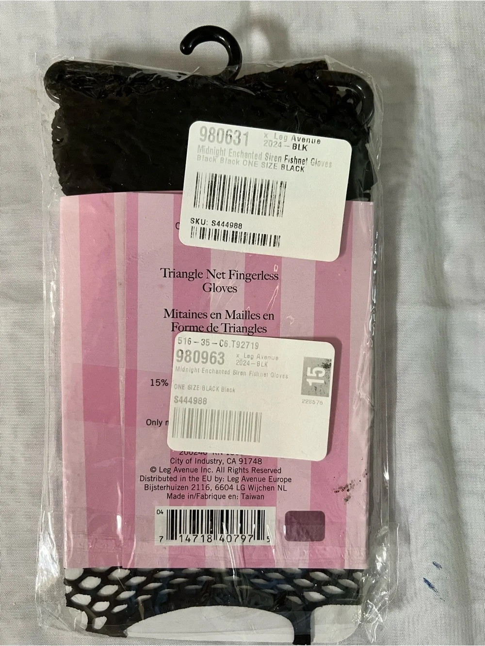 🧤Leg Avenue Black Triangle Net Fingerless Arm Gloves - NWT - in Sealed plastic